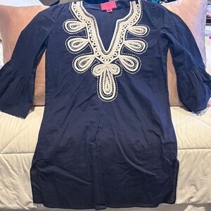 Lilly Pulitzer Navy Tunic Cover-Up Dress with White Embroidered Placket